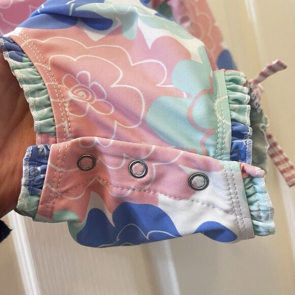 RuffleButts Pastel Petals Long Sleeve One-Piece Rashguard Swimsuit Girls 6-12 M - Picture 8 of 15